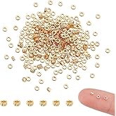 UNICRAFTALE 300pcs Real 18K Gold Plated 2mm Column Spacer Beads Golden Loose Flat Round Smooth Beads Metal Crimp Bead for DIY Bracelet Jewelry Making Crafting Hole 1mm