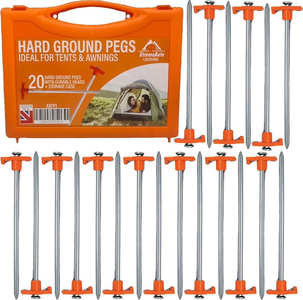 Xtremeauto Heavy Duty Tent Pegs 20 Pack Ground Stakes with Storage Case