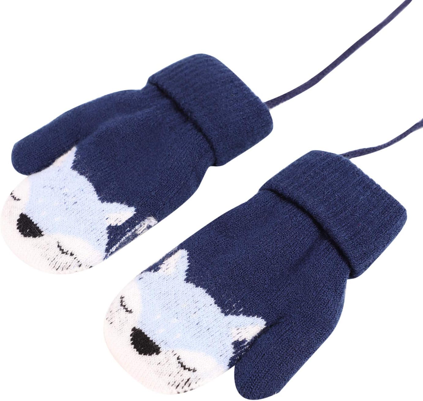 Baby Toddler Cute Fox Winter Warm Knitted Magic Mittens Gloves with Furry Lining Hanging On Neck Mittens for Girls Boys Age 1-3Years - Image 3