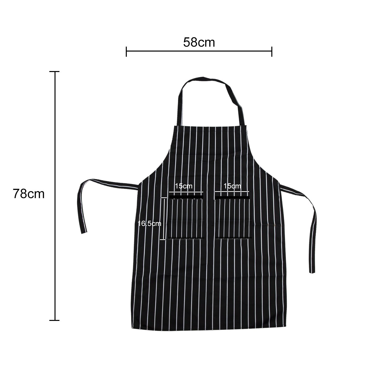 Tablier de Cuisine, Tablier de Cuisine avec 2 Poches, Tablier Noir et Blanc Unisexe pour Les Cuisiniers Restaurant Bistro BBQ, Longueur: Environ 78cm / 30.7 Pouces; Largeur: Environ 61 cm / 24,0 Pouce