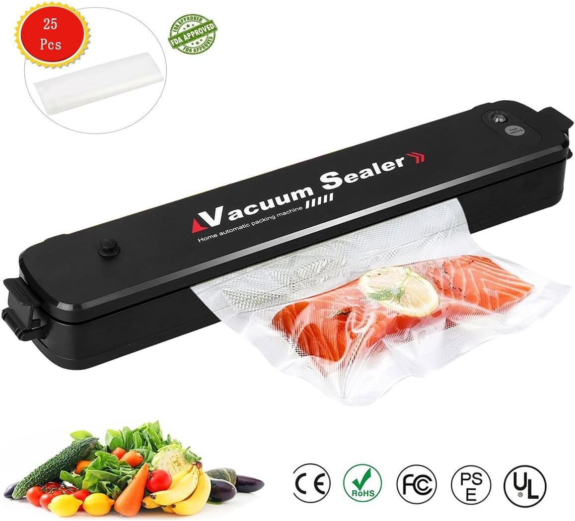 Elecstars Vacuum Sealer Machine, Portable Sealing System for Dry/Wet, with 25 Pcs Vacuum Bags Free of BPA, for Home Kitchen and Other Places
