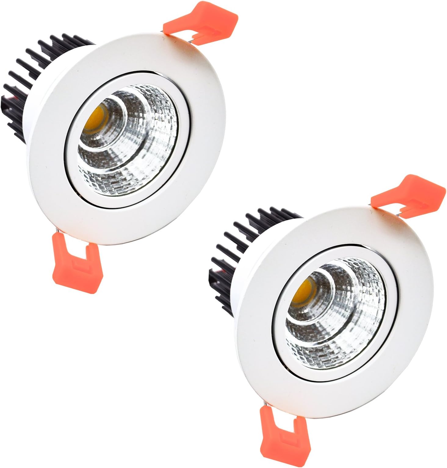 KVA Lighting Round 3" COB LED Downlight, 5W to 50W, Bright 400 Lumens, Non-Dimmable, Adjustable Angle, 4500K Cool White, Recessed Ceiling Light Spotlight - Pack of 2 [Energy Class A+]