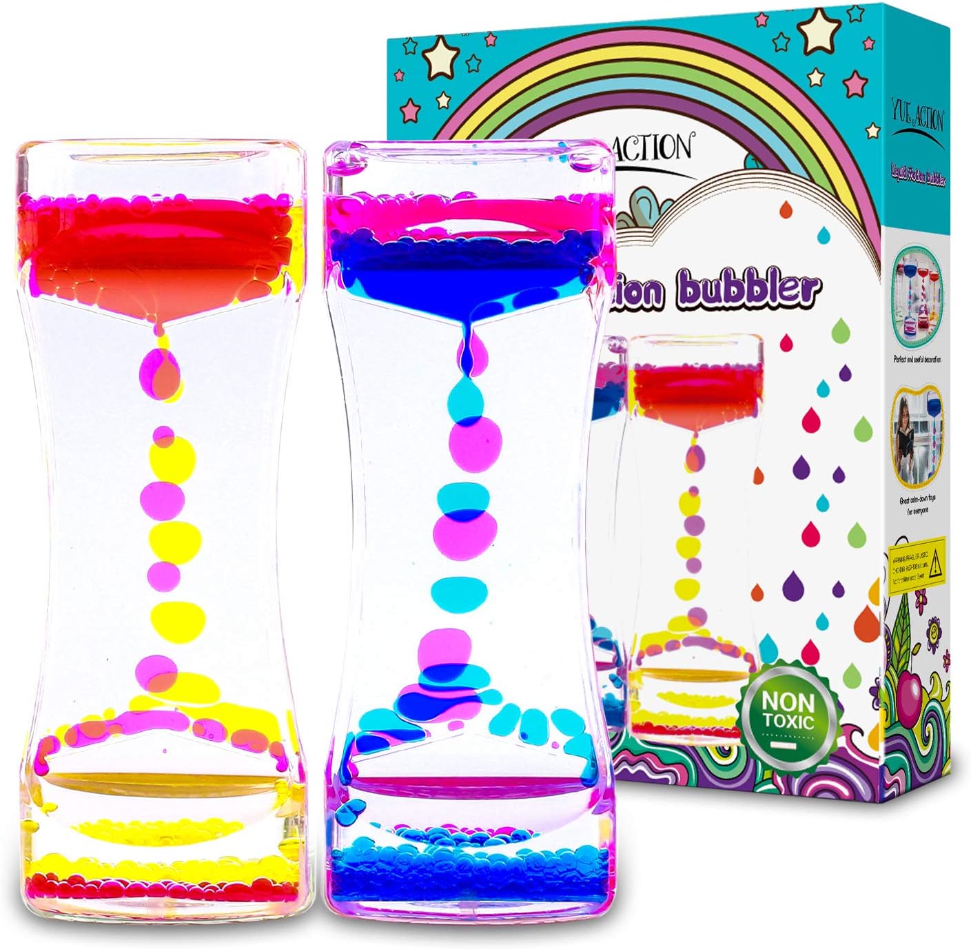 Amazon Com Yue Action Liquid Timer 2 Pack Liquid Motion Bubbler Timer For Caliming Sensory Toys Autism Toys Fidget Toy Children Activity Desk Toys Novelty Gifts Assorted Colors Blue Orange Set Toys Games