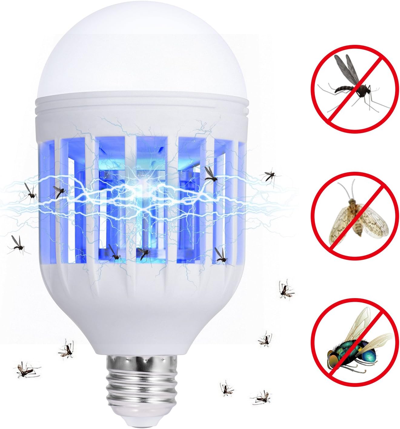 Adoric 110V Mosquito Killer Lamp, Bug Zapper Light Bulb, Electronic Insect Killer, Fits in E26/E27 Light Bulb Socket, Mosquito Trap Night Lamp for Indoor Outdoor Porch Deck Patio Backyard
