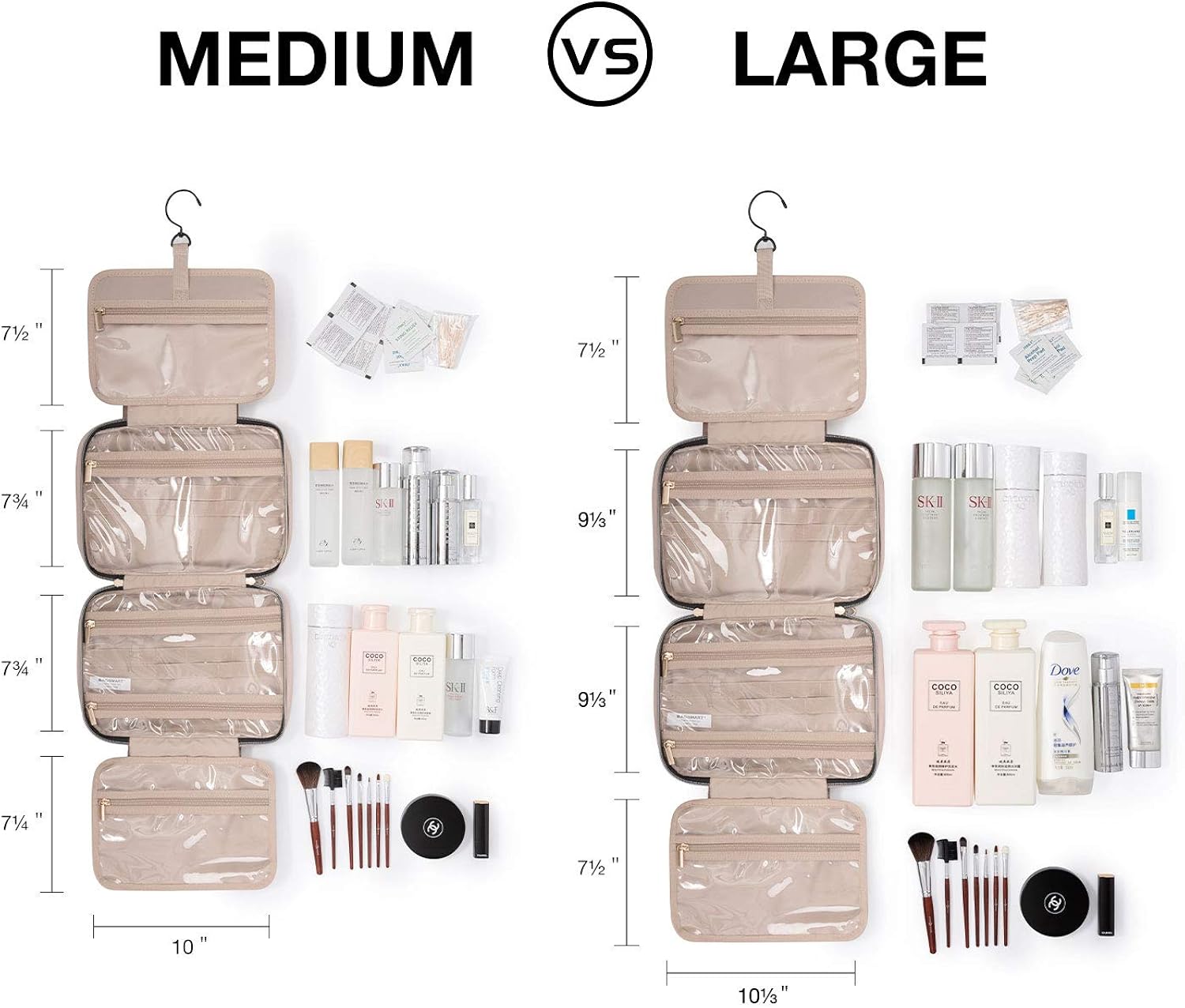 BAGSMART Toiletry Bag Travel Bag with hanging hook, Water-resistant Makeup Cosmetic Bag Travel Organizer for Accessories, Shampoo, Full Sized Container, Toiletries, Black: Clothing
