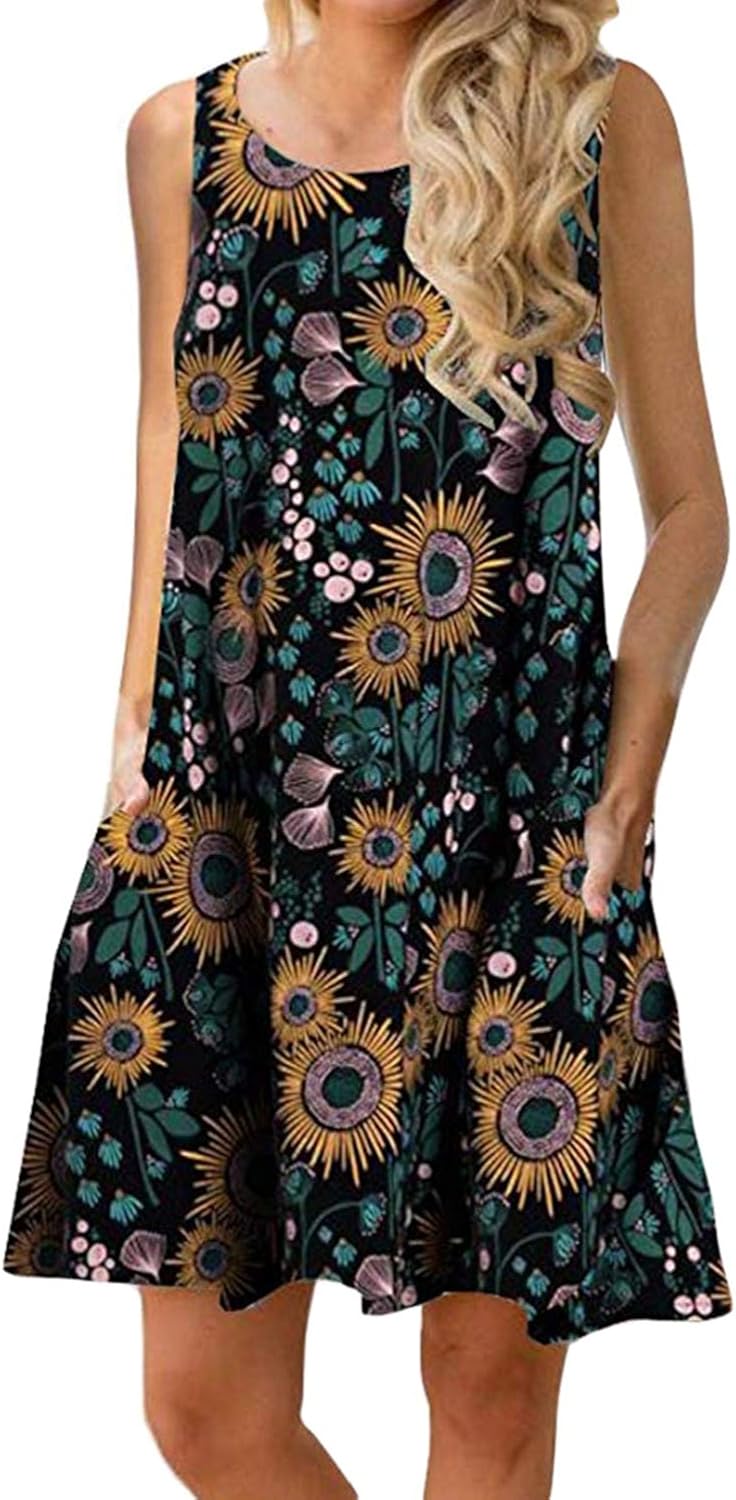 Zilcremo Women Summer Tunic Dress Sleeveless Sundresses Casual Beach