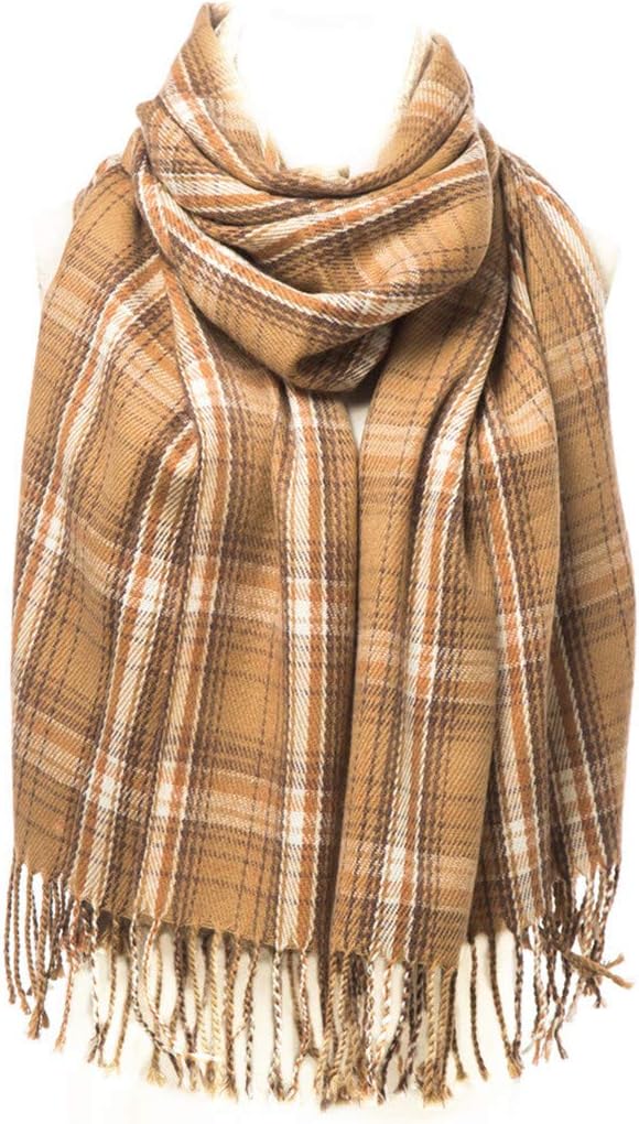 Lucky Leaf Women Large Cozy Winter Warm Cashmere Feeling Check Blanket Plaid Tartan Pattern Warp Shawl Scarves
