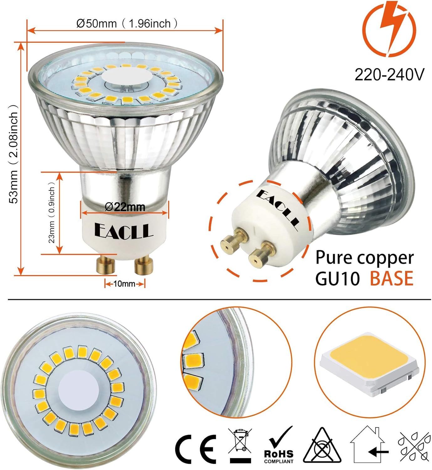EACLL GU10 LED Bulbs Neutral Daylight White 4.8W 4000K, 50W Halogen Lamp Equivalent. 710 Lumen Energy Saving Light Source - Image 3