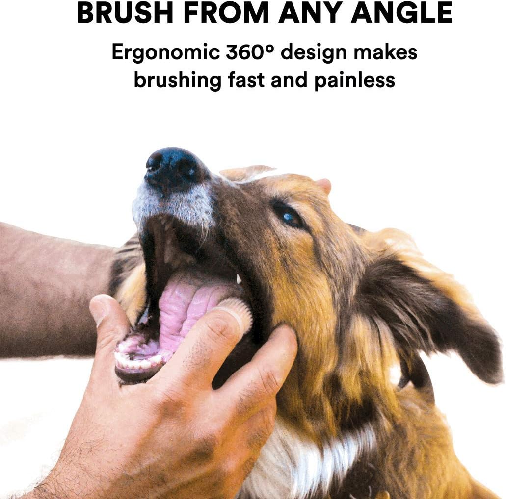 Barkley's 360º Dog Fingerbrush Toothbrush - Ergonomic Design - Full Surround Bristles for Easy Cleaning - Set of 2, Blue: Health & Personal Care