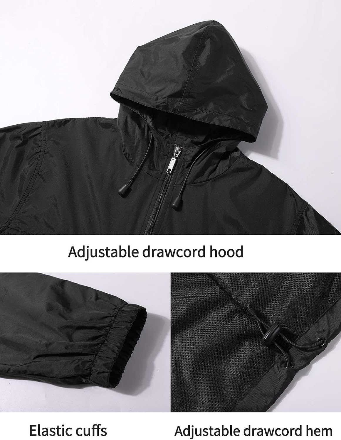 GEEK LIGHTING Men's Waterproof Hooded Rain Jacket, Lightweight Packable Raincoat for Outdoor, Camping, Travel: Clothing
