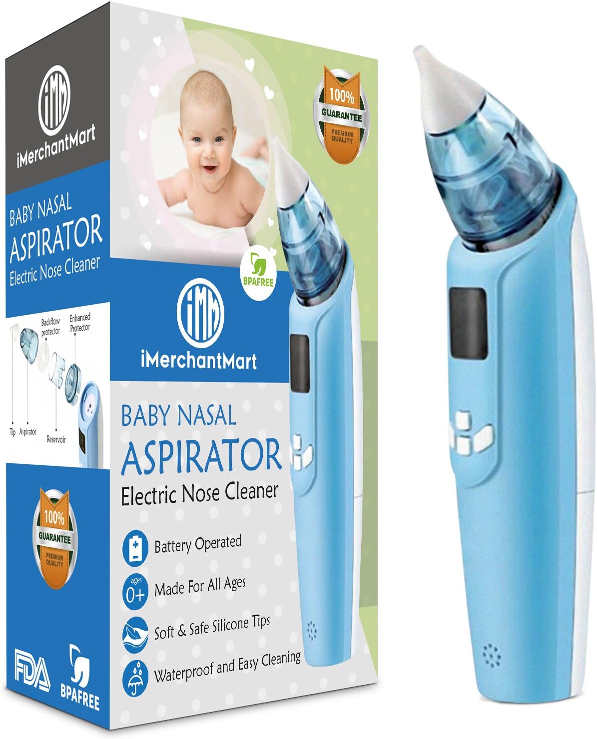 Baby Nasal Aspirator - Safe Electric Battery Operated Nose Cleaner with Built-in Light, Music, LCD Screen, and 3 Levels of Suction Power | Snot Sucker with Nose Tips for Infants and Toddlers