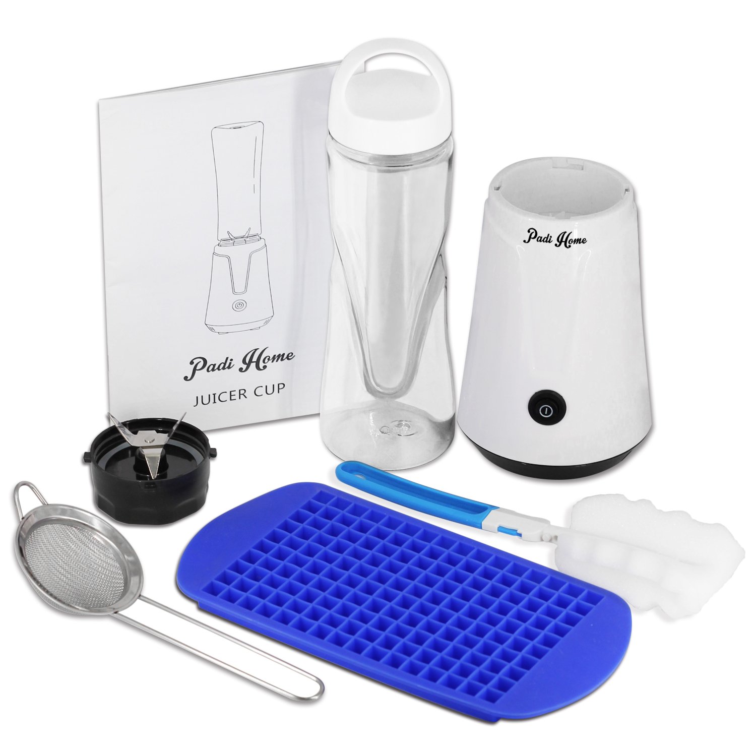 Padi Home Minibatidora, Rápido y Sano Mini batidora, Complemento Cocina, 300 W, Libre de BPA, 1 Vasos de 600 ML, Ideal para los Batidos Post entreno, Color- Blanco