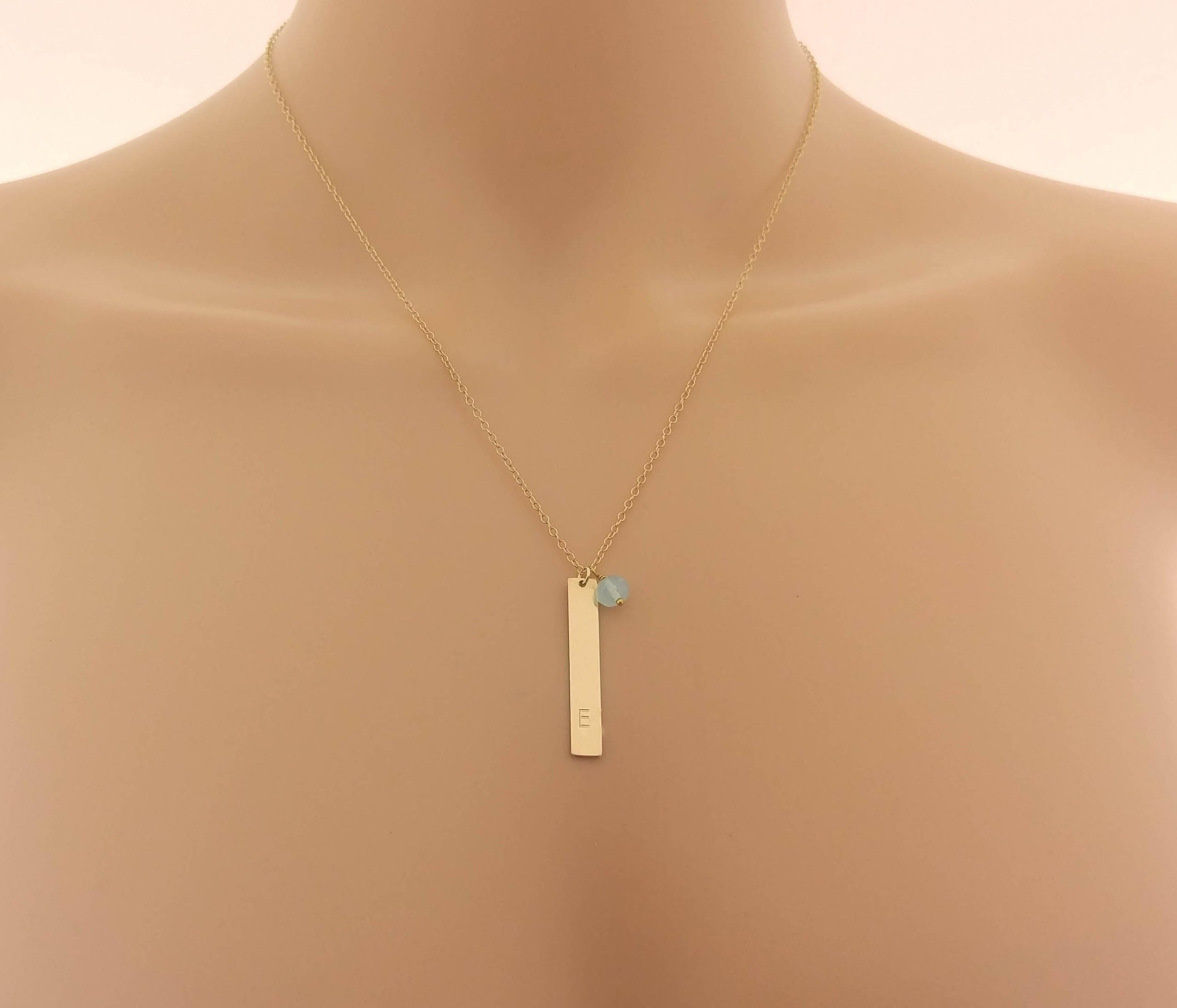 name plate necklace, personalized gold vertical bar with birthstone, rose gold roman numerals bar necklace, personalized initial neklace