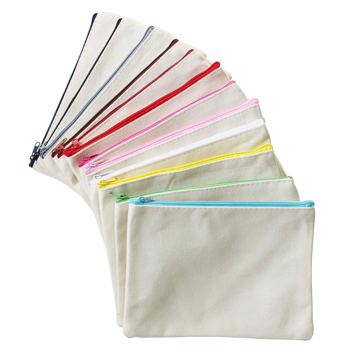 12 Pieces Multicolored Cosmetic Makeup Pouches with Zipper Cotton Canvas Pencil Holder DIY Bridesmaids Gift Travel Toiletry Bags