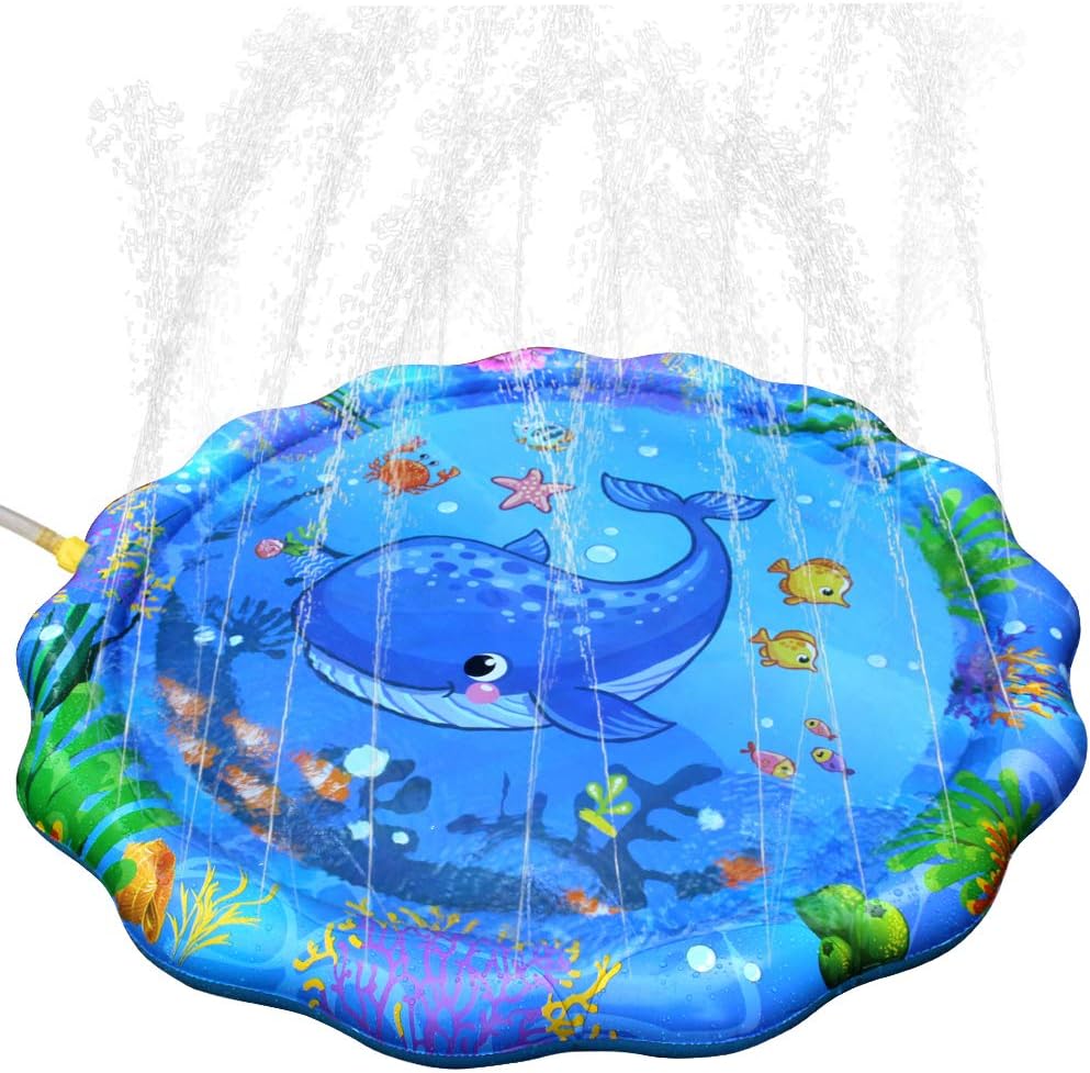 INSOON Splash Play Mat Sprinkle Pad 59" Outdoor Party Sprinkler Toy Toddler Water Toys Summer Fun for Children 2 3 4 5 6 Years Old Boys and Girls Kids