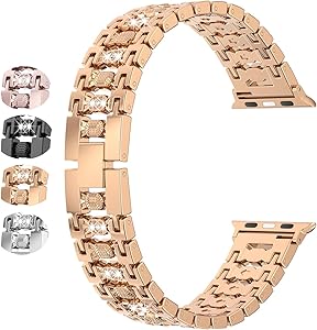 Moolia Bling Candy Band Compatible with Apple Watch Band 38mm 40mm iwatch Series 6 5 4 3 2 1 / SE, for iwatch Women Metal Jewelry Rhinestone Replacement Strap Wristband Rose Gold