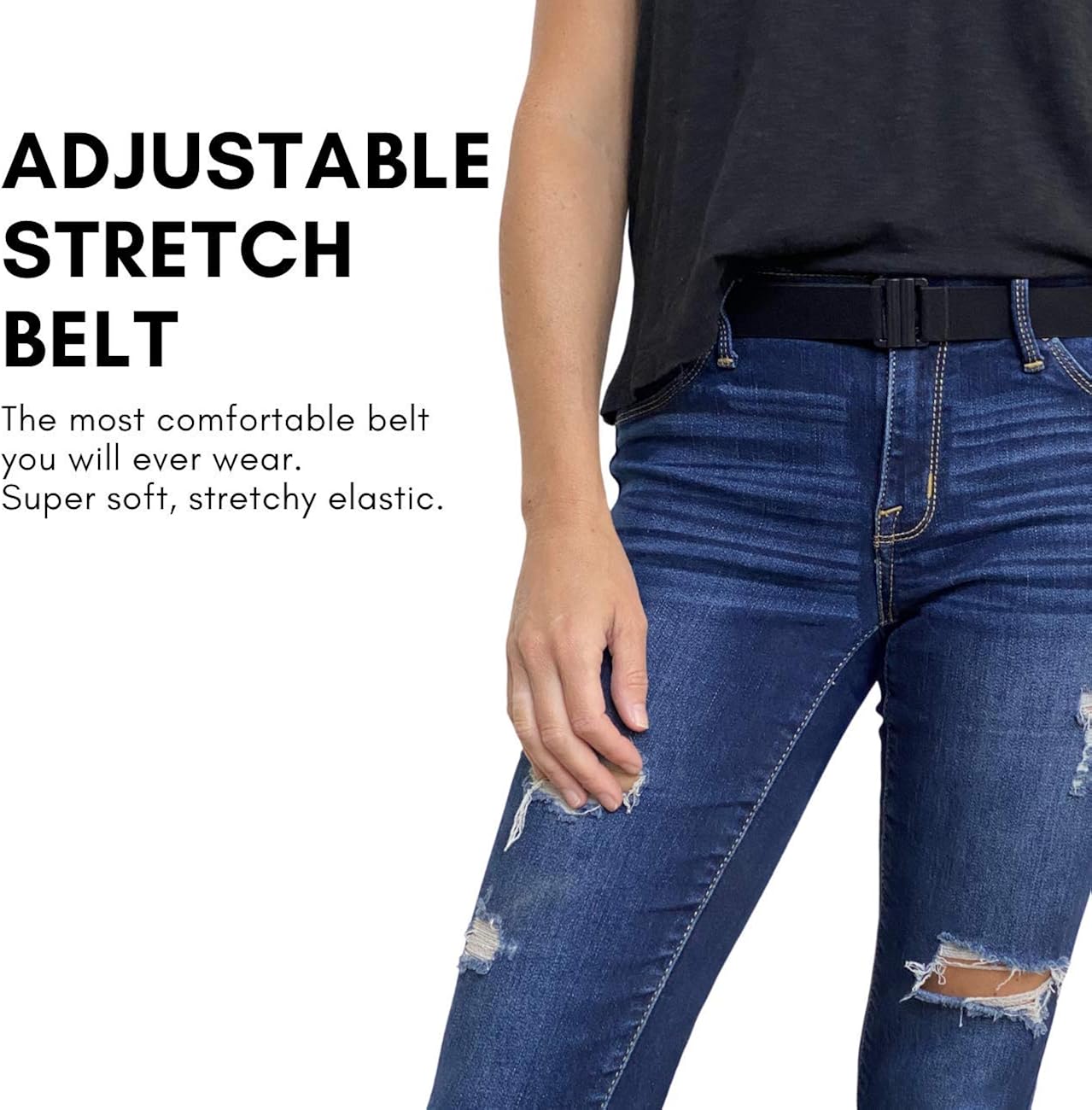 Adjustable elastic belt - Belts for Women, Non-Slip Waist Belt - No Show Flat Buckle Womens Belt - Black at  Women’s Clothing store