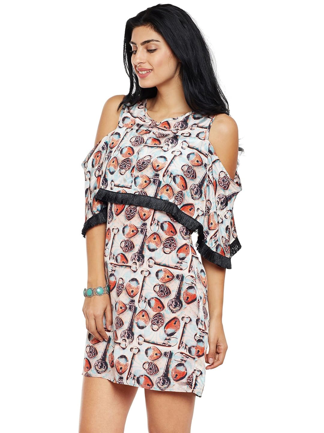 i-know lock-key fringe dress