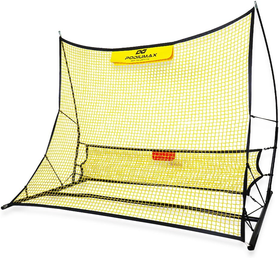 PodiuMax Portable 2 in 1 Football Rebounder Training net | Soccer Hands-Free Kickback target trainer | 6 x 4.7 ft | Suitable for Kids and adult | Improve Football pass and Solo Skills
