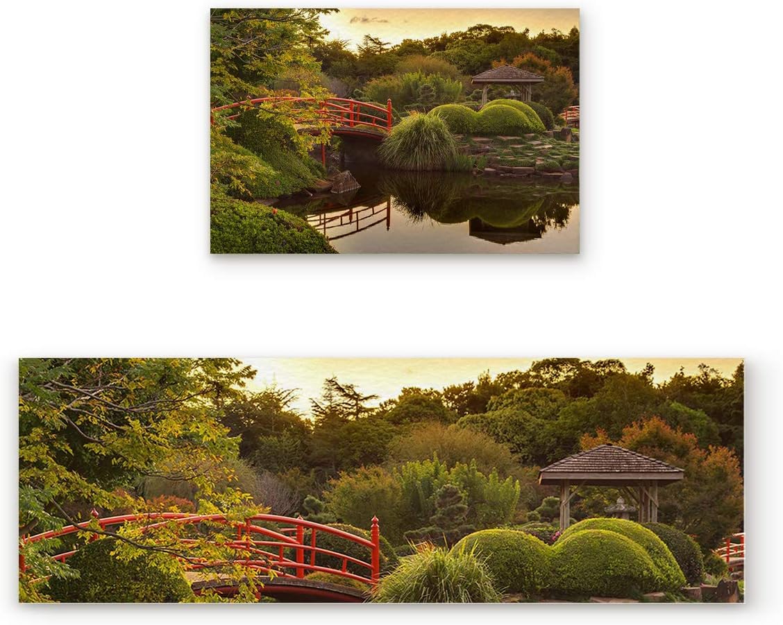 Aomike 2 Piece Non-Slip Kitchen Mat Rubber Backing Doormat Backyard Garden Under Sunset Runner Rug Set Hallway Living Room Balcony Bathroom Carpet Sets (15.7" x 23.6"+15.7" x 47.2")