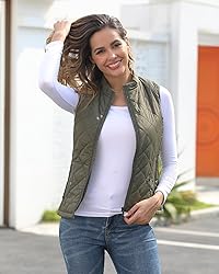 Fuinloth Women's Quilted Vest, Stand Collar