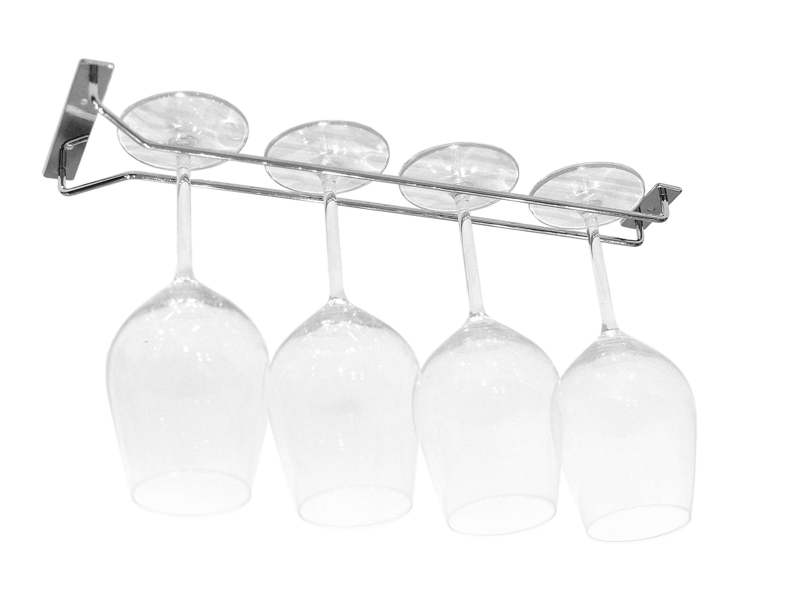 BSM Marketing Chrome Cabinet and Bar Wine Glass Holder Hanging Rack Storage Rail Low Profile (16" 40.7cm)