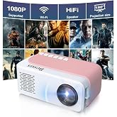 Mini Projector, HD 1080P WiFi Video Projector, Portable Outdoor Projector with Tripod, Gift for Kids, Home Theater Movie Phone Projector Compatible with USB, Smartphone/Tablet/Laptop(pink)