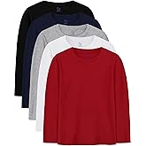HoeVou 5 Pack Boys Long Sleeve Shirts Cotton T-Shirts Youth Boys Long Sleeve Shirts Multipack Basic Tees Tagless