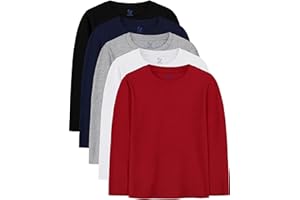 HoeVou 5 Pack Boys Long Sleeve Shirts Cotton T-Shirts Youth Boys Long Sleeve Shirts Multipack Basic Tees Tagless