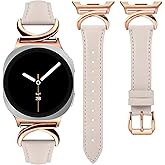 Minyee Leather Band Compatible with Samsung Galaxy Watch 8 40mm 44mm/ 8 Classic 46mm Bands, No Gap One-Click Slim Thin Dressy Leather Strap with C-Shape Metal Buckle Women, NOT for Other Models