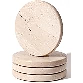 Beige Travertine Coasters Set of 4,Marble Absorbent Coasters 4 '',Ideal for Housewarming Gifts, Anniversaries, Office Decorations - Protects countertops - Sturdy and Durable, Beautiful and Generous