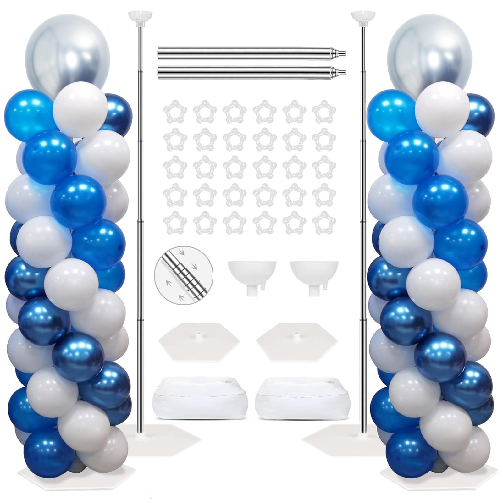 Photo 1 of Paready Silver Balloon Column Stand Kit, 7 FT Height Adjustable Metal Balloon Arch Kit of 2, Column Stand Kit for Baby Shower Wedding Birthday Graduation Gender Reveal Holiday Party Decorations
