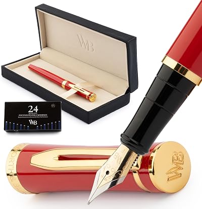 Wordsworth & Black Fountain Pen Set 18K Nib Crimson Red Gift Box