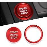 Car Push Start Button Cover Compatible with Audi,Cool Aluminum Engine Start Button Cover with Metal Ring for Car Decorations,Car Accessories Interior (Red)