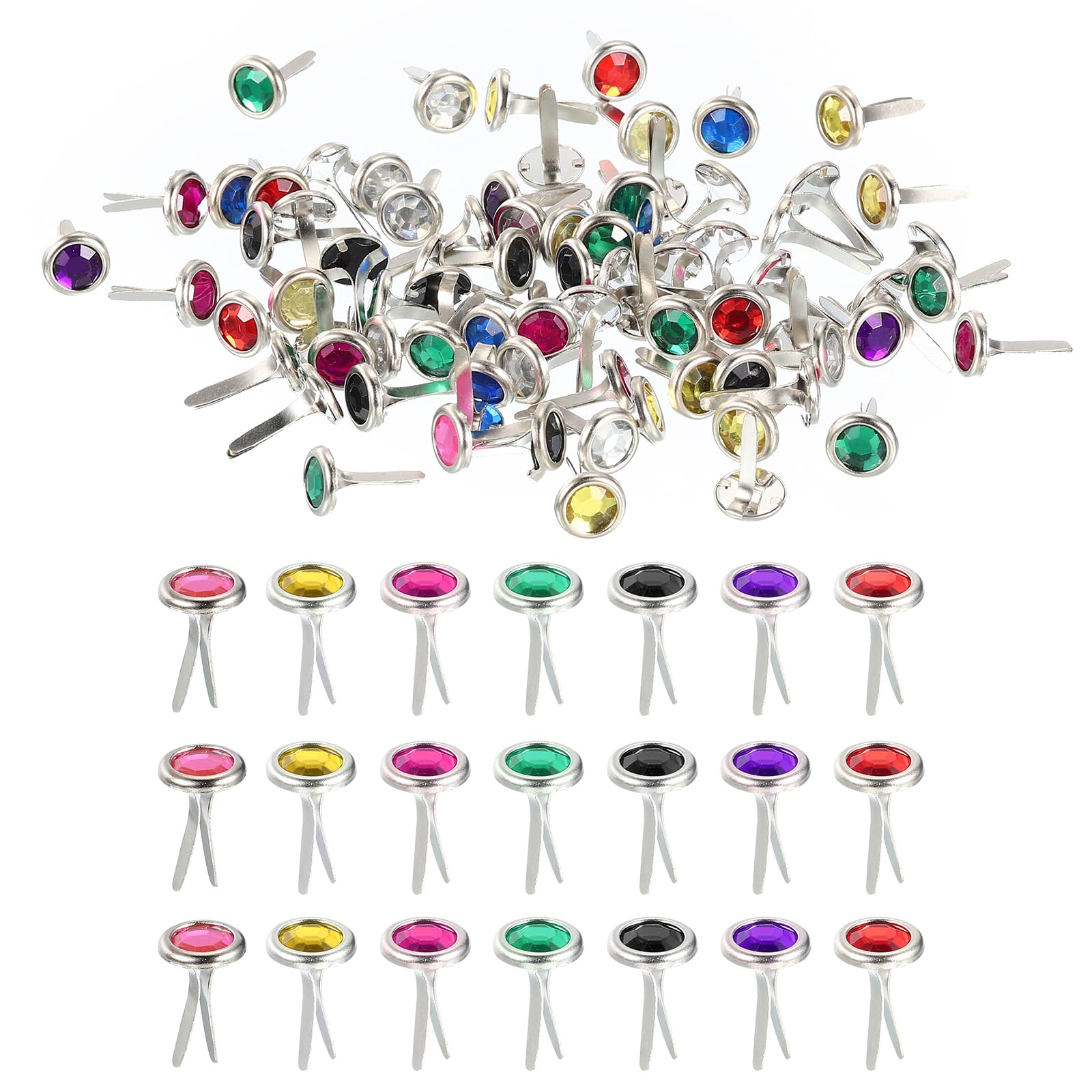 PATIKIL Paper Fasteners, 150 Pcs Mini Metal Rhinestone Round Head Fastener Split Pins for Craft Art Scrapbooking DIY Pins Supplies, Multicolored 0.5"x0.3"