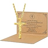 DS Christian Cross Necklace for Men Women-18K Gold Stainless Steel Crucifix Necklaces with Inspirational Bible Verse Religious Gift for Prayer Faith Jesus/God-Catholic Christian Pendant Jewelry
