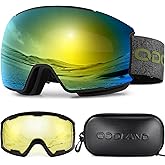 Odoland Magnetic Interchangeable Ski Goggles Set with 2 Lens, Anti-Fog UV Protection Snowboard Snow Goggles for Men Women