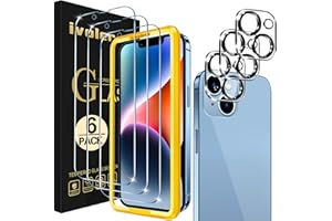 [3+3 Pack] iVoler Tempered Glass for iPhone 14 6.1 inch [3 Pack] with [3 Pack] Camera Lens Screen Protector with [Alignment F