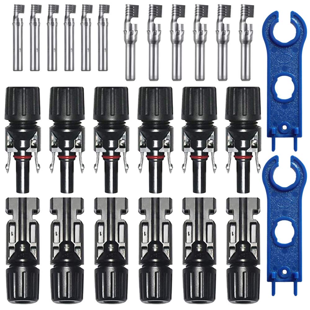 GTIWUNG 6 Pairs Solar Cable Connector, Male/Female Solar Panel Cable Connectors, Double Seal Rings Waterproof PV Connector, Solar Photovoltaic Connector, Black