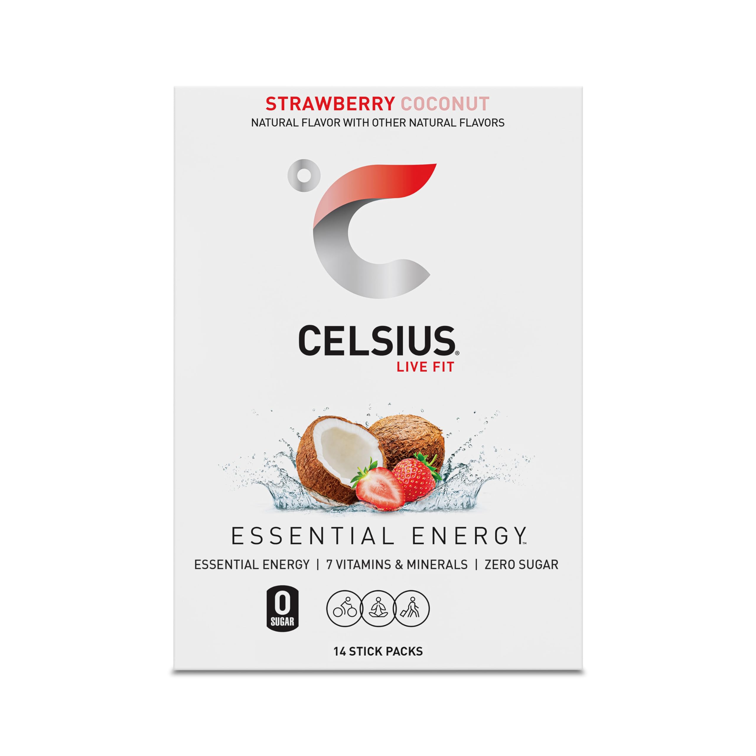 CELSIUS On The Go Strawberry Coconut, Sugar Free Energy Drink Mix (14 Sticks per Pack)