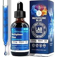 Methylene Blue 1% Solution, 10mg/ml for Humans, Third-Party Lab Tested of Ultra High Purity, 60ml Liquid Drops, Formaldehyde 