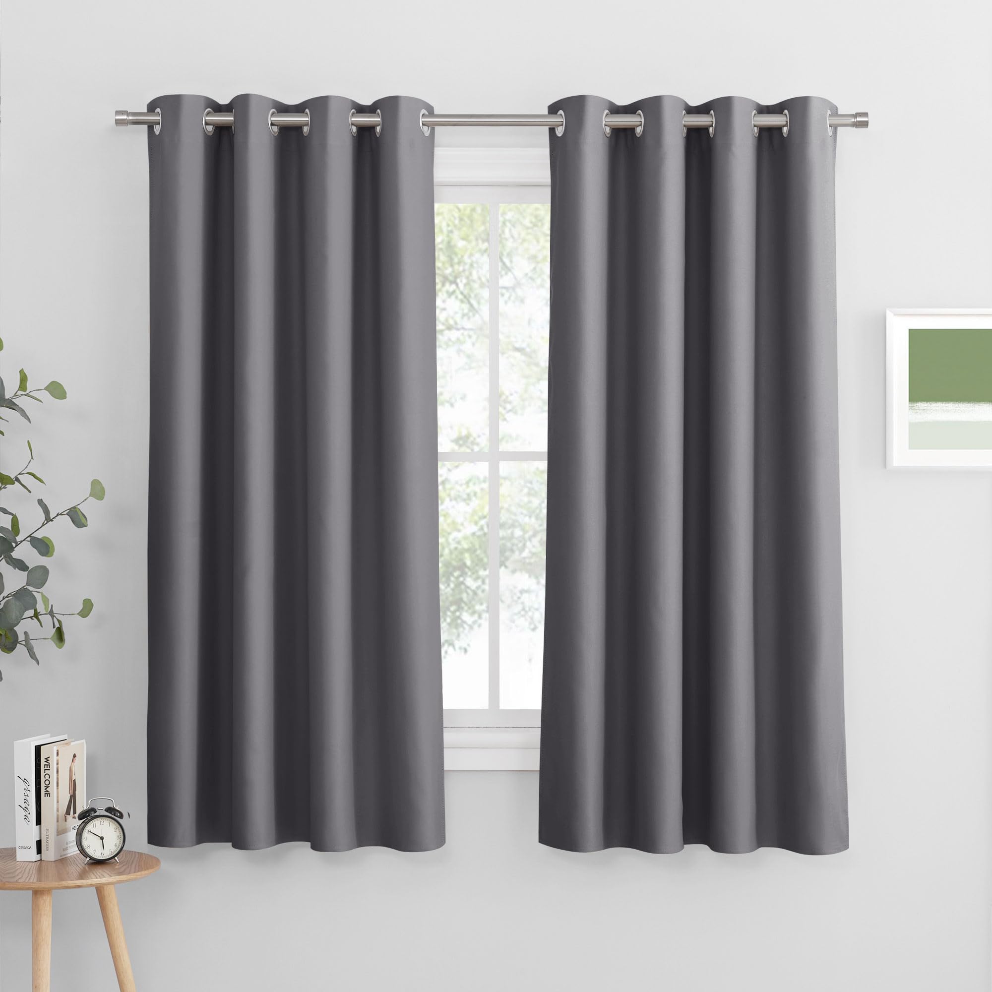 PONY DANCE Grey Blackout Thermal Insulated Curtains for Bedroom, 46 x 54 Inch Short Eyelet Curtains & Drapes, Soft Black Out 2 Panels for Window Living Room/Kitchen — image 1