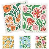 HEIFAM 5 Pack Mixed Colorful Blossoms Flower Swedish Kitchen Dishcloths Dish Towels, Floral Dish Towels for Kitchen, Swedish Dishcloth, Paper Towels Reusable, Dish Cloth Towel Cleaning Wipe for Home