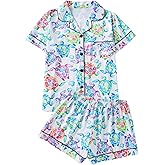 WDIRARA Women's 2 Piece Pajama Set Graphic Short Sleeve Button Down Shorts Pjs Sleepwear
