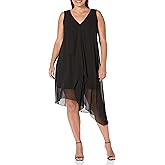 Adrianna Papell Women's Plus Chiffon Jersey Dress, Black, 14
