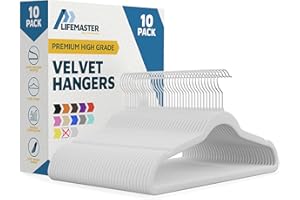 Lifemaster Velvet Clothes Hanger – with 360 Degree Swivel Hook and Non-Slip Shoulder Notch, Holds Up to 10 lbs, Heavy Duty Hanger Set, for Organizing Suit, Dress, Coat, and Clothes, Pack of 10, White