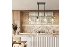 mavcadonf Kitchen Island Light, 4-Light Dining Room Lighting Fixtures Hanging, Farmhouse Linear Pendant Light for Kitchen Island Table Living Room with Adjustable Rods, Matte Black Gold