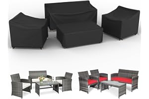 Patio Furniture Cover Set 4 Piece Outdoor Furniture Cover Waterproof, 600D Heavy Duty Lawn Outdoor Patio Furniture Set Covers