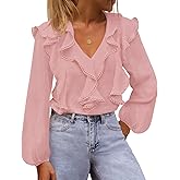 MEROKEETY Women's Fall Long Sleeve Ruffle Blouse Dressy Casual Top V Neck Trendy Business Work Shirts 2025