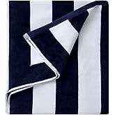 LULUHOME Large Oversized Beach Towel - Big Cotton 36 x 70 Inch Striped Pool Towel, Large Cabana Soft Swimming Towel for Adult Men Women,Navy Blue